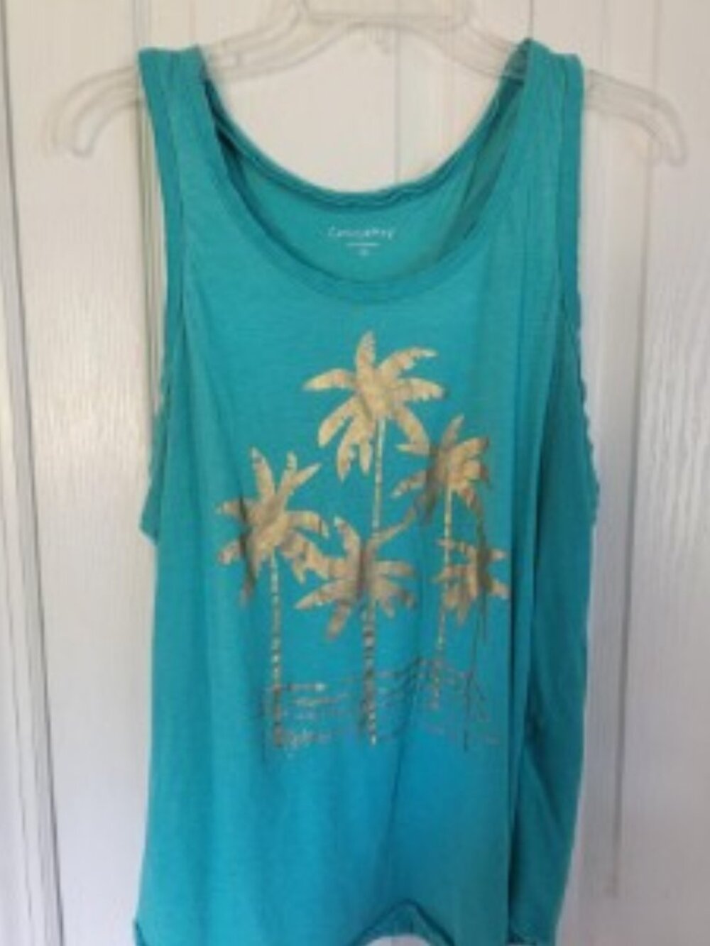 Casey Key Womens 1X Tank Top Teal Palm Tree Beach Vacation Sleeveless